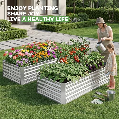 Galvanized Raised Garden Bed Kits, 8x4x1.4ft Planter Box Silver - color: Silver, size: 8x4x1.4ft (1pcs)