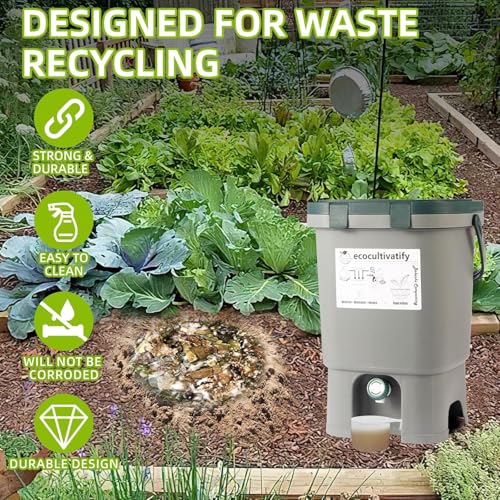 20L Bokashi Compost Bin, 5.28 Gallon Compost Bin for Kitchen Composter with Lid, Bokashi Start Kit with Bran (Tan & Dark Green) (18.8L/5 Gal Grey) - color: 18.8L/5 Gal Grey