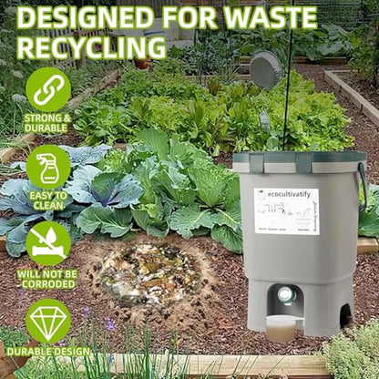 20L Bokashi Compost Bin, 5.28 Gallon Compost Bin for Kitchen Composter with Lid, Bokashi Start Kit with Bran (Tan & Dark Green) (18.8L/5 Gal Grey) - color: 18.8L/5 Gal Grey