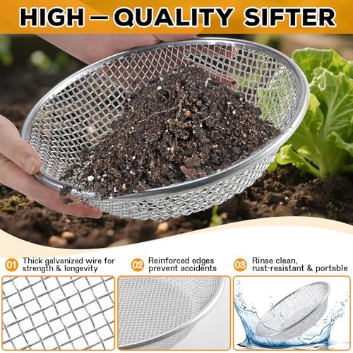3Pcs 3 Apertures Sizes Soil Sifter Sieve - Heavy Duty Galvanized Screen for Compost, Dirt, Rocks, Gravel & Garden - Fits 5 Gallon Bucket, Rust-Resistant - Composting & Sifting Tool - style: 3pcs