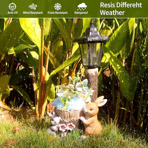 Solar Bunny Statue Outdoor, Rabbits Figurine with Flowerpot & Lantern - color: Bunny