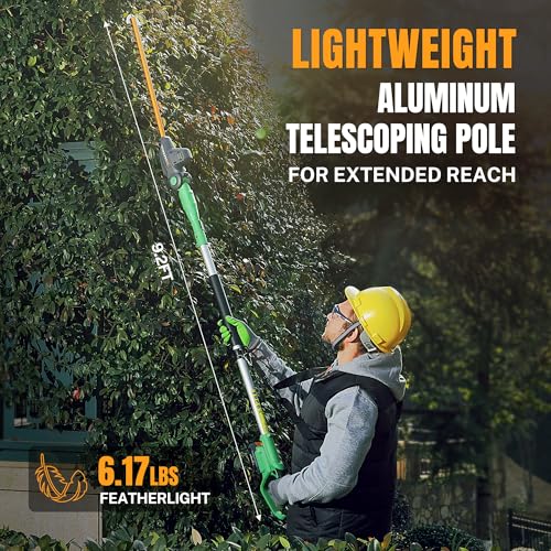 WORKPROX 20V Cordless Pole Hedge Trimmer, 9.2-Ft Reach, 11-Angle Head