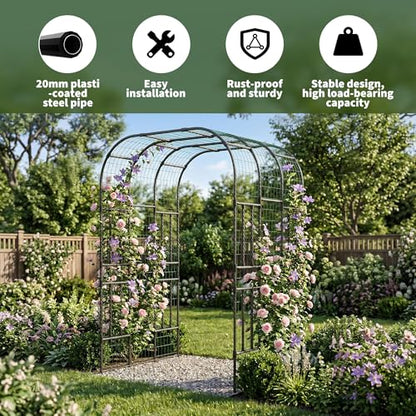 Metal Garden Arch Trellis, 7.3 Ft Black for Raised Beds, Plant Support for Cucumbers & Climbing Vegetables - size: U-Insert-Fit 7.3 x 5 x 4 Ft