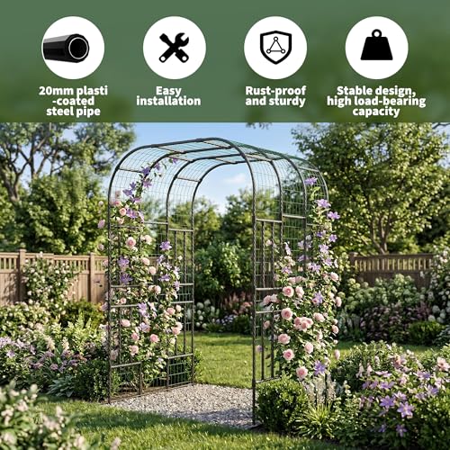 Metal Garden Arch Trellis, 7.3 Ft Black for Raised Beds, Plant Support for Cucumbers & Climbing Vegetables - size: U-Insert-Fit 7.3 x 5 x 4 Ft