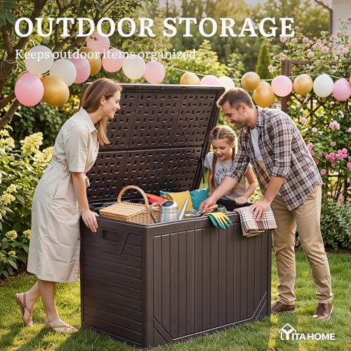 YITAHOME XXL 230 Gallon Extra Large Outdoor Deck Box - color: Brown, size: 230 Gallon