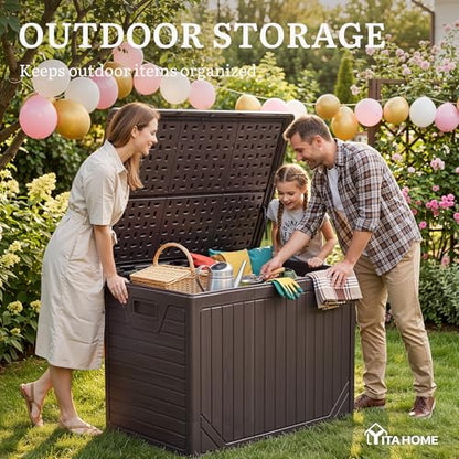 YITAHOME XXL 230 Gallon Extra Large Outdoor Deck Box - color: Brown, size: 230 Gallon