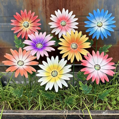 Metal Flowers for Outside, 8-Pack Decorative Garden Stakes - color: Colour-888