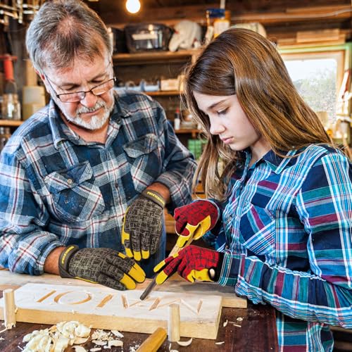 Kids Genuine Leather Work Gloves Age 2-12, Touchscreen, Reflective - color: Red, size: Small (3-6 Years Old)