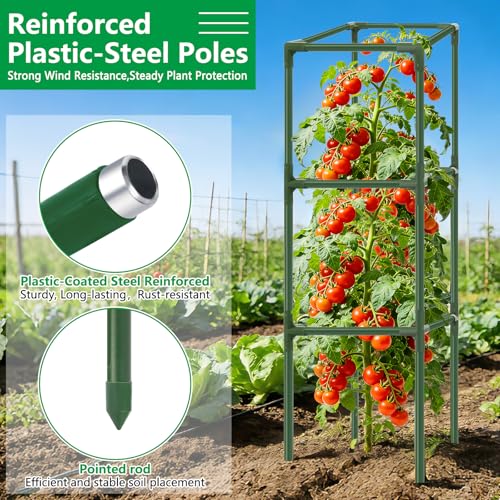3 Pack 49" Square Tomato Cages, Heavy Duty Steel Garden Trellis Kit - size: 3PCS Cages