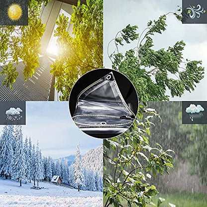 9' X 12' Outdoor Clear Tarp Curtain Waterproof Wind-Proof 0.35mm Transparent Vinyl Tarp for Patio Pergola Garden Canopy Rainproof Anti-Tear PVC Thick Cover with Grommets - size: 9' x 12'