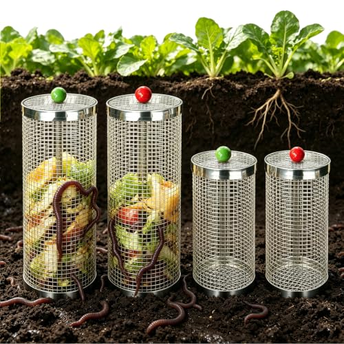 4PCS Underground Worm Composting Bin, Small Round Metal Stainless Steel