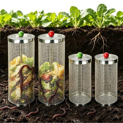 4PCS Underground Worm Composting Bin, Small Round Metal Stainless Steel