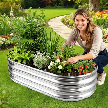 2 Sets 4x2x 1 ft Raised Garden Bed Liner Bag,Plants Grow Bed Fabric Liners - color: Oval