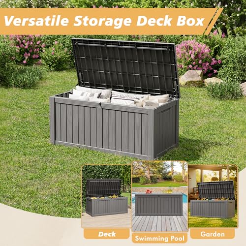Fancyango 150 Gallon Outdoor Storage Deck Box, Dark Grey