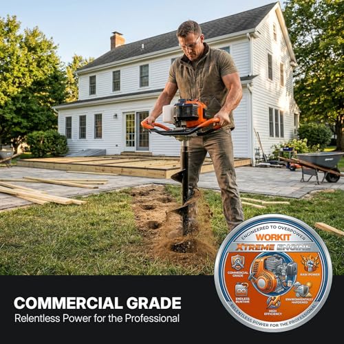 WORKIT 52CC Post Hole Digger, Auger Post Hole Digger Easy Start, 2-Cycle Xtreme Engine, Gas Powered Earth Auger with 6"+10" Auger Drill Bit, 10"+20"+30" Extension Rods, EPA Certification - size: 52cc+2 bit(6"+10")+3 Ext(10"+20"+30")
