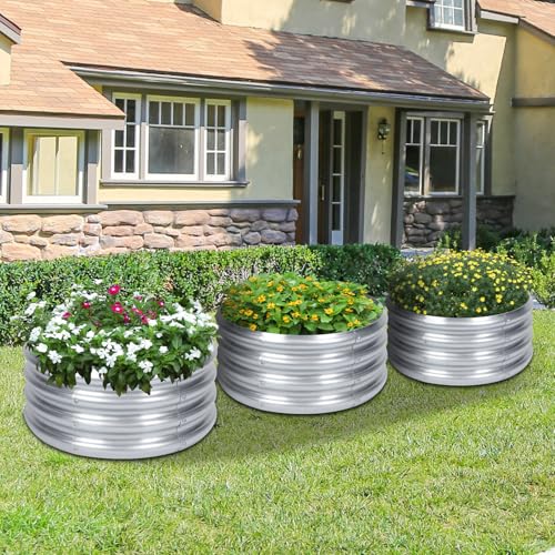 PINPON 2-Pack Galvanized Garden Bed 2x2x1ft Round Planter & Fire Pit Ring - size: 2P-2x2x1ft