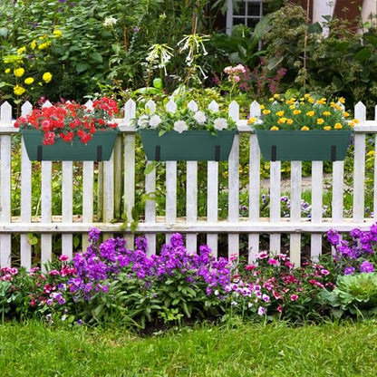 4 Pack Deck Railing Planter 17'' Balcony Fence Planters for Railing Hanging - color: Green+black Brackets