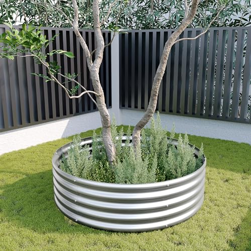 2PCS 4x4x1ft Galvanized Raised Garden Bed Kit,Round Garden Bed Outdoor Planter Box for Vegetables,Flowers,Herbs,Easy Assembly,Silver - size: 4x4x1(2PCS)