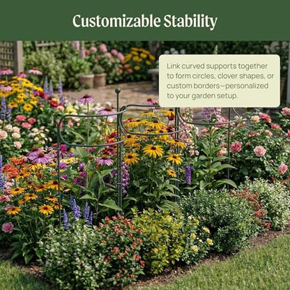 6 Pack Curved Plant Support Stakes, Dual Half Round Metal Garden Plant Stake, Peony Cages and Supports, 10"(W) x 20" (H) Flower Support Ring for Peonies, Hydrangea - size: Medium