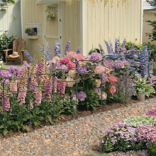 6 Pack Curved Plant Support Stakes, Dual Half Round Metal Garden Plant Stake, Peony Cages and Supports, 10"(W) x 20" (H) Flower Support Ring for Peonies, Hydrangea - size: Medium