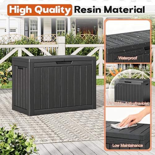 Waterproof Outdoor Storage Box, Resin Patio Bin,50 Gal,Black - color: Striped Black, style: 50 Gallon