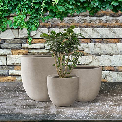 Kante Set of 3 Weathered Concrete Bowl Round Planters for Modern Home - color: Weathered Concrete, size: 18"W + 14"W + 10"W