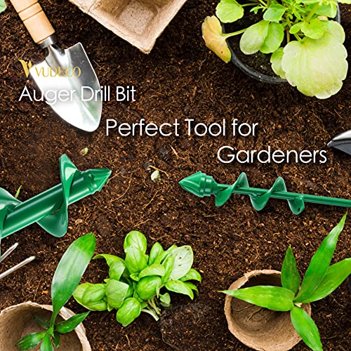 VUDECO Garden Auger Drill Bit for Cordless Drill - 2 PCS, Bulb Planter Tool, Spiral Drill Bit, Earth Planting Auger - Green