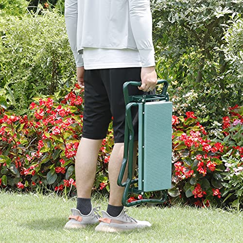 Folding Garden Kneeler Seat Garden Bench Stool with Handles, Multi-use Pouch, Heavy Duty Yard Gardening Chair with Soft Kneeling Pad,Green