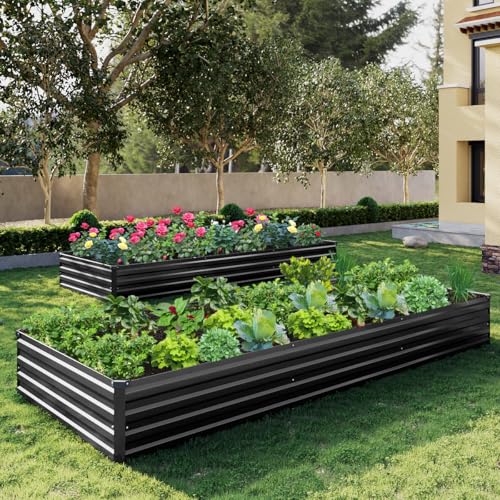 2PCS 10x3x1ft Galvanized Raised Garden Bed Kit,Gardening Planter Box - color: Black, size: 10x3x1FT(2PCS)