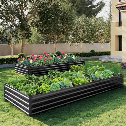 2PCS 10x3x1ft Galvanized Raised Garden Bed Kit,Gardening Planter Box - color: Black, size: 10x3x1FT(2PCS)