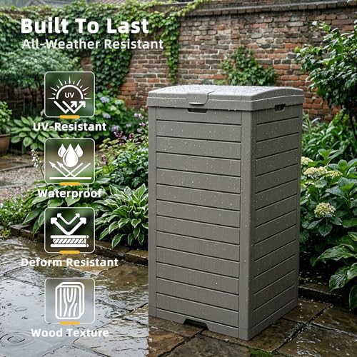 EFU 45 Gallon Outdoor Trash Can with Lid &Drip Tray, Waterproof Garbage Can - color: Grey, size: 45 Gallon