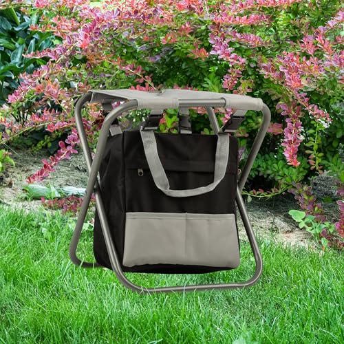 Pure Garden Folding Stool with 250lb Capacity and Garden Tools Set, Gray - color: Tan/Green