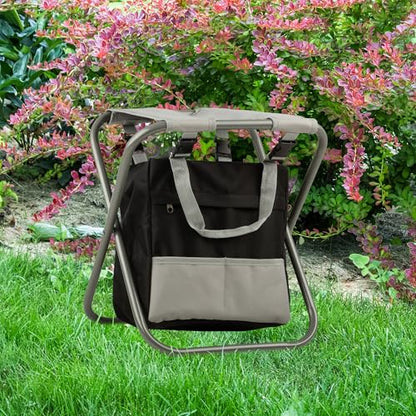 Pure Garden Folding Stool with 250lb Capacity and Garden Tools Set, Gray - color: Tan/Green