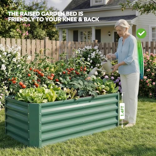 Raised Garden Bed Kit 4x2x1.4ft, Metal Planter Boxes Outdoor, Green - color: Lotusgreen, size: 4x2x1.4ft