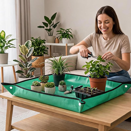 Plant Repotting Mat, Waterproof Gardening Mat for Indoor Transplanting, Foldable Thickened Potting Tray for Mess Control, Green (29.5" x 39.4") - color: Green, size: 1'8" x 1'8" (Square)