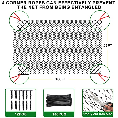 BSTPCOO Bird Netting 25'x100' with 3/4" Mesh Nylon Chicken Net Roof Hawk - size: 25'×100'-3/4''