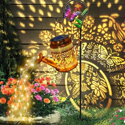 Solar Watering Can Lights, Butterfly Hanging Lantern Solar Lights Outdoor - style: Butterfly