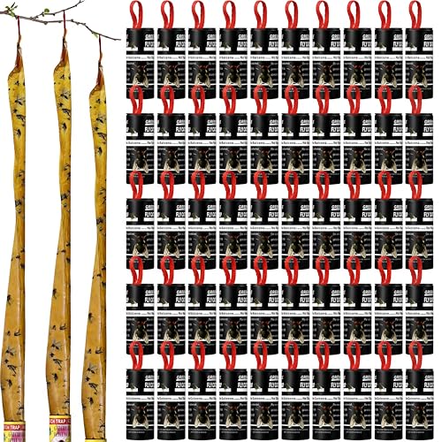 Qualirey 80 Pack Fly Strips Sticky Hanging Indoor Outdoor,Black - color: Black