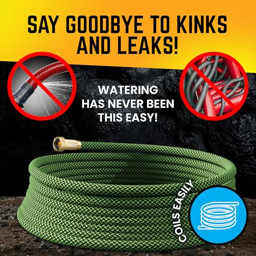 PowerFlow Metal Garden Hose, 75 Ft Non-Expandable Water Hose, Green - color: Green, size: 75 Feet