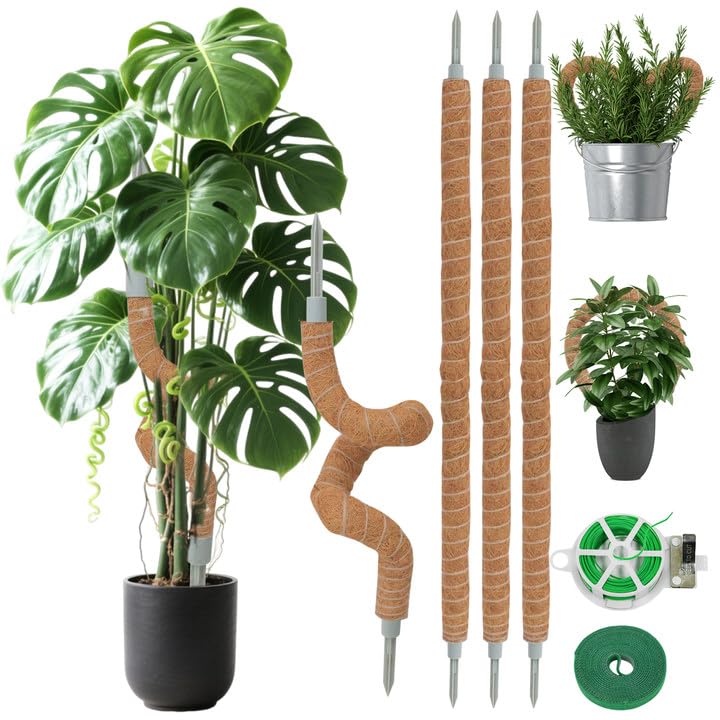 4 Pack Moss Pole, 27.5 Inches Bendable Coco Coir Poles Monstera Plant Support for Climbing Indoor Plants, DIY Plant Stakes Kit Support for Pothos, Philodendron,Potted Plants - size: 27.5 Inches(4 Pack)