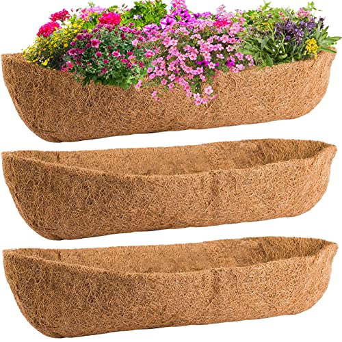 48in Coco Liners for Window Planter Box - 3 Pack 100% Natural Coconut Coir Fiber Liner Replacement for Deck Flower Box, Garden Railing Fence Trough, Wall Planter Basket, Vegetables Pot
