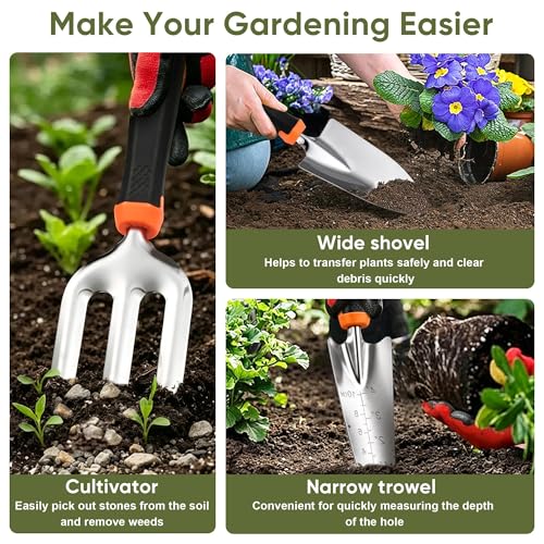 Joyfair Gardening Tools, 8 Pcs Stainless Steel Heavy Duty Garden Tool Set