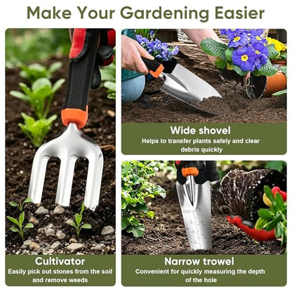 Joyfair Gardening Tools, 8 Pcs Stainless Steel Heavy Duty Garden Tool Set