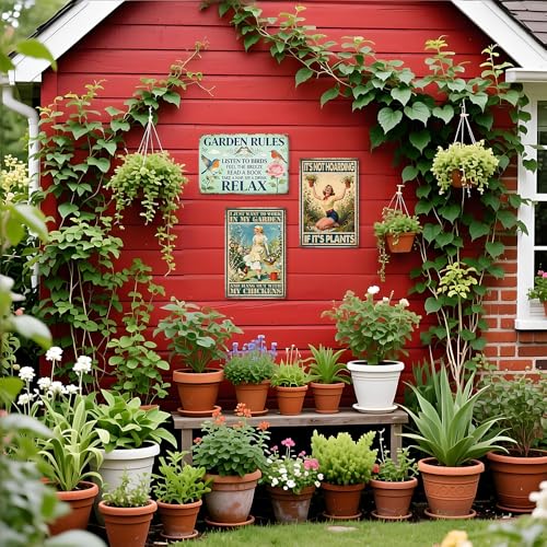 Garden Rules Metal Tin,Relaxing Outdoor Sign