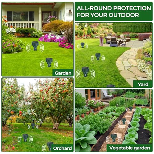 Solar Mole Repellent Stakes Outdoor – Ultrasonic Snake, Gopher & Vole Deterrent for Yard, Waterproof IP65 Solar Powered Animal Repeller for Lawn Garden, Rabbit Skunk Groundhog Control (4 Pack)