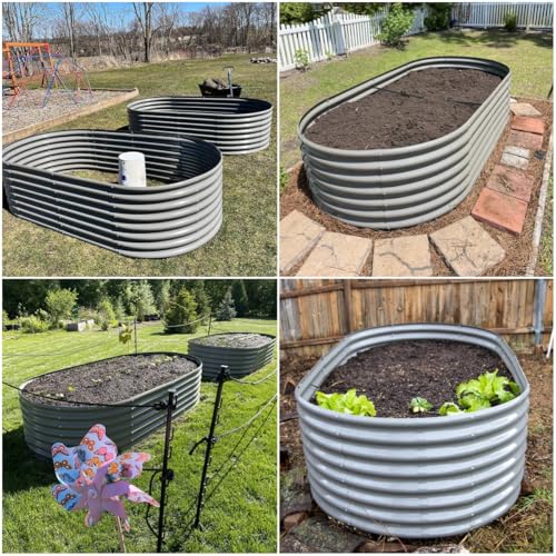 Anleolife 8x4x2ft Oval Deep Root Galvanized Raised Garden Bed, Quartz Grey - color: Quartz Grey-oval Round, size: 96x48x24'' Tall