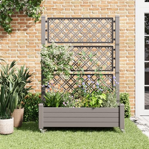 Elevated Raised Garden Bed with Wheels,Planter Box,Gray-61.2" h - color: Gray, size: 61.2"h