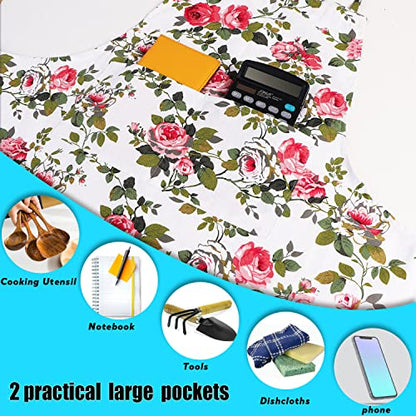 LOLOMLO Oversize Canvas Cotton Apron, Extra Large Aprons with Long Strap, Adjustable Neck Tear Resistant Plus Size aprons - color: Roses on White Canvas