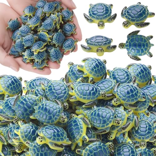 Yerliker 50 Pcs 100 Pcs Mini Sea Turtle Figurines Sea Animals, Blue - color: Blue