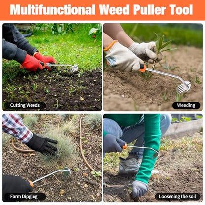 Weed Puller Tool, Portable Garden Weeder Tool, 2026 New Model Rubber Non-Slip Handle Stainless Steel 5-Teeth Weeding Tool, Garden Tools for Vegetable Gardening Backyard Farm Planting & Weeding Tool